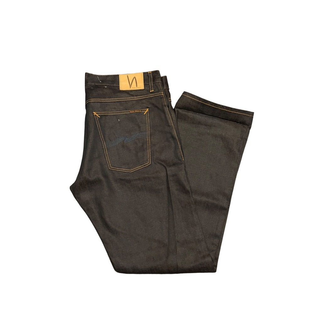 Nudie Jeans Co Average Joe Org Dry Brown Selvage Denim Jeans 38x34 NJ3469